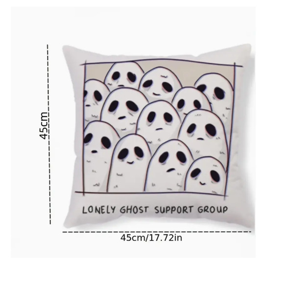 Lonely Ghost Support Group Throw Pillow  - Insert Included! - Picture 3 of 6